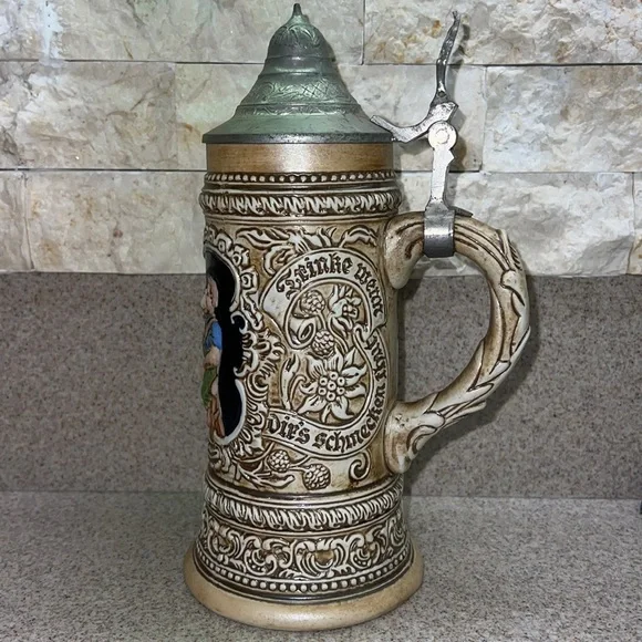 cermarte | Dining | Antique Large Beer Stein With Painted Pub 